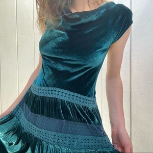 Emerald green velvet and lace dress